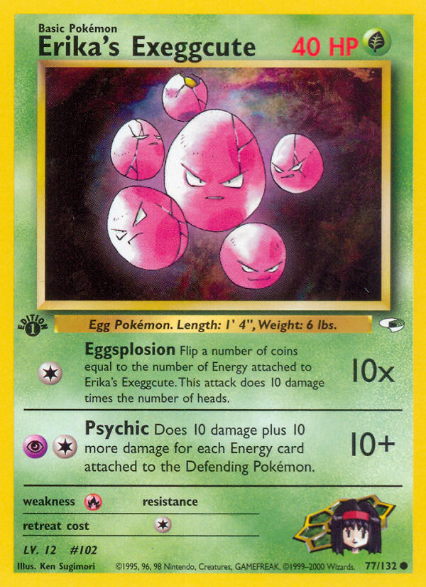 1999 exeggcute pokemon card Erika's 1st Edition Grass Rarity Erika's Exeggcute (77/132) [Gym Heroes