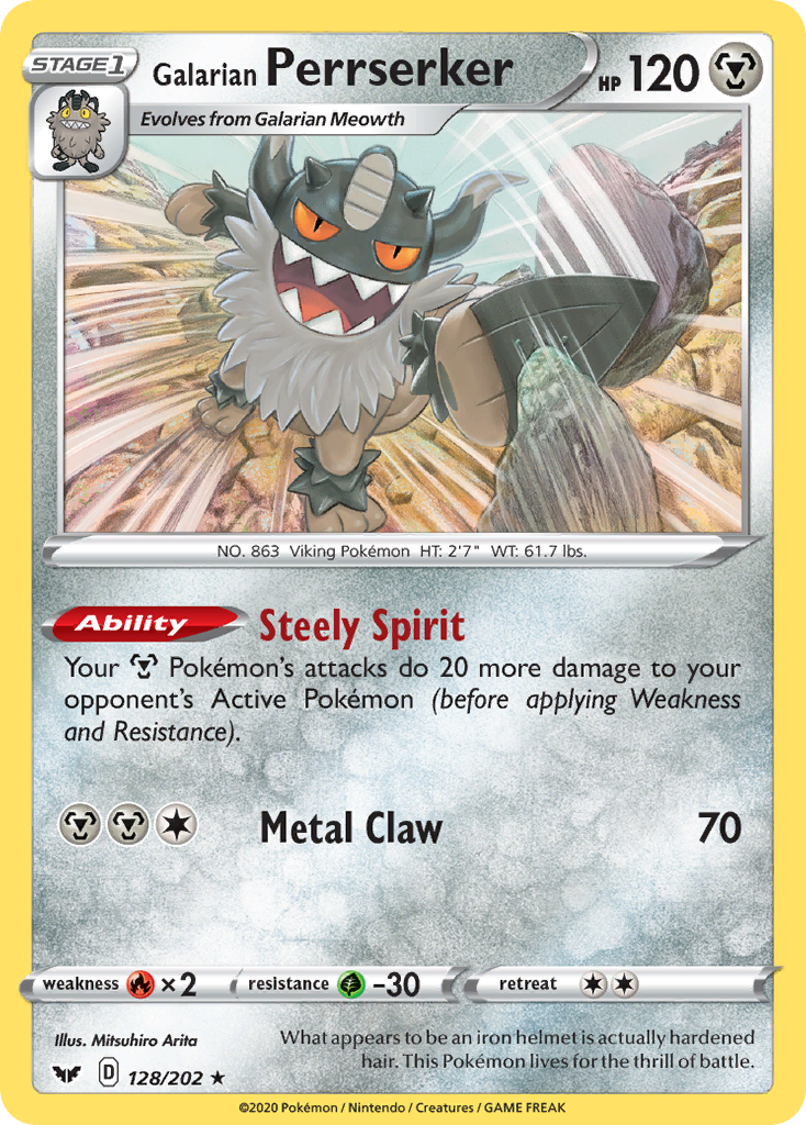 galarian perrserker pokemon card value Galarian Perrserker (128/202) [Sword & Shield: Base Set]